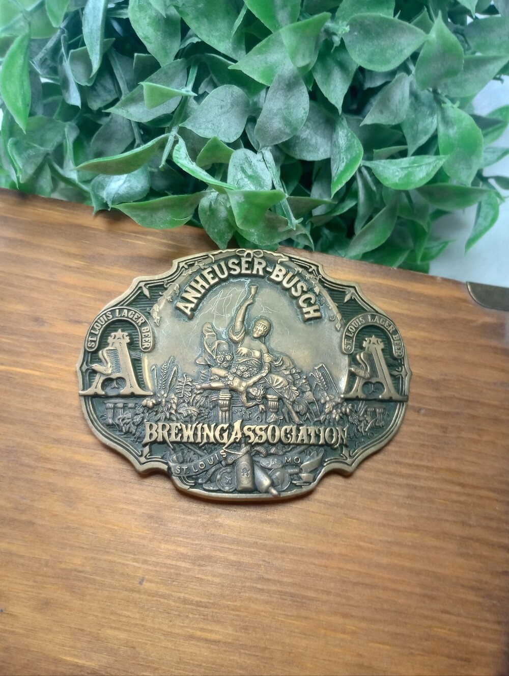 First Edition Busch Brewing Award Rugged Utility Brass Belt Buckle St Louis Vtg